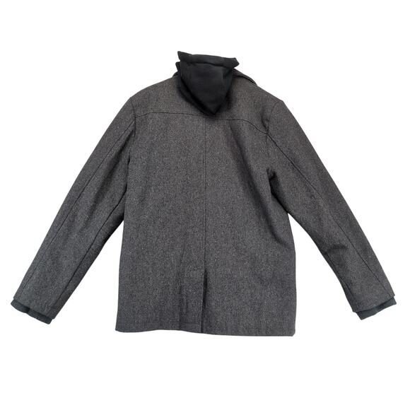 Carbon Gray Wool Blend Pea Coat Men's M Heavyweight Full Zip &Button Hood Winter - Picture 3 of 10